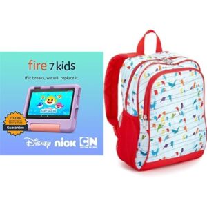 Fire 7 Kids Tablet, 7″ (16 GB, Purple) Backpack Bundle