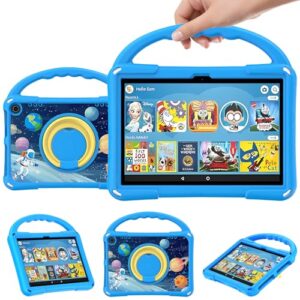 Fire HD 8 Tablet Case for Kids (12th/10th Generation,2024/2022 Release) Ubearkk Rotating 360 Kickstand Lightweight Shockproof Protective Case Cover Blue