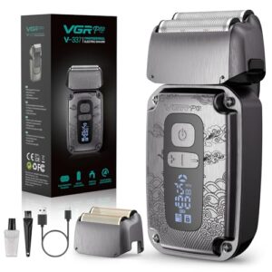 Foil Shaver for Men, Electric Razor for Men Face Beard, Waterproof Cordless Electric Razor for Travel, 4-Speed Setting, USB-C Rechargeable, LED Battery Display, Barber or Home Use (Gray)
