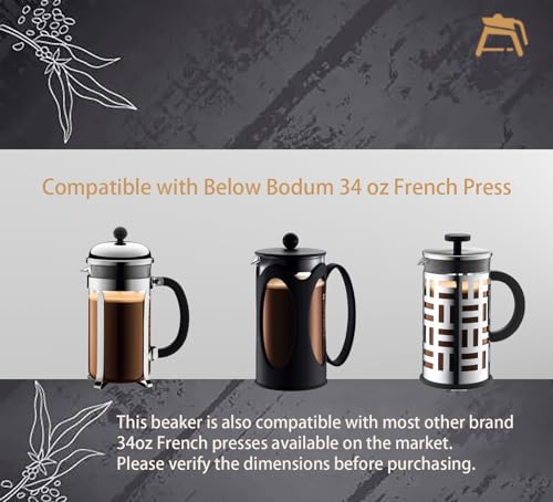 French Press glass Beaker, 34 oz, compatible with Bodum, Bayka,Utopia ... most of 34oz french press in market, Borosilicate 3.3 Glass, Universal Replacement Beaker for Coffee and Tea Makers, - Image 4