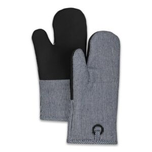 Frigidaire Layla Cotton and Neoprene Oven Mitts, Heat Resistant, Anti-Slip, Machine Washable,13”x7”,Black,Set of 2