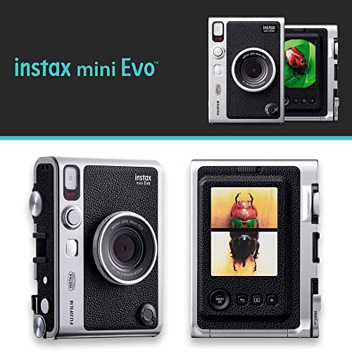 Fujifilm Instax Mini EVO Hybrid Instant Camera Black Bundle with Instax Mini Instant Film 20 Sheets, 32GB microSD Card, Vintage Style Black Camera Case, Bundle - Image 3