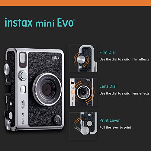 Fujifilm Instax Mini EVO Hybrid Instant Camera Black Bundle with Instax Mini Instant Film 20 Sheets, 32GB microSD Card, Vintage Style Black Camera Case, Bundle - Image 4