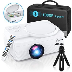 Full HD Bluetooth Projector Built in DVD Player, 12000LM 1080P Supported, Portable Mini DVD Projector for Outdoor Movies, 250″ Home Theater, Compatible with iOS/Android/TV Stick/PS4/HDMI/USB/TF Card