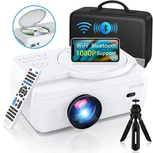 Full HD WiFi Bluetooth Projector Built in DVD Player, 12000LM 1080P Supported, Portable Mini DVD Projector for Outdoor Movies, 250″ Home Theater, Compatible with iOS/Android/TV Stick/PS4/HDMI/USB/TF