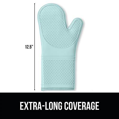 GORILLA GRIP Heat Resistant Durable Silicone Oven Mitts, BPA-Free Protective Grilling Potholders, Soft Cotton Lining, Flexible Waterproof Cooking Mitt Set, Kitchen Home Essentials, 12.5x8.3, Mint - Image 3