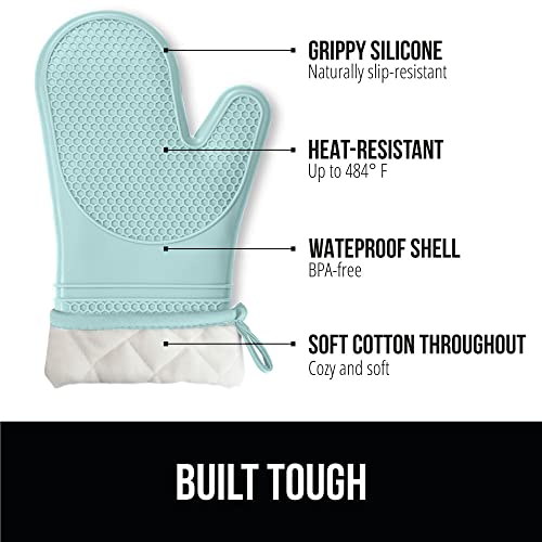 GORILLA GRIP Heat Resistant Durable Silicone Oven Mitts, BPA-Free Protective Grilling Potholders, Soft Cotton Lining, Flexible Waterproof Cooking Mitt Set, Kitchen Home Essentials, 12.5x8.3, Mint - Image 4