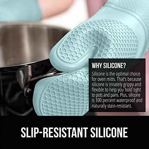 GORILLA GRIP Heat Resistant Durable Silicone Oven Mitts, BPA-Free Protective Grilling Potholders, Soft Cotton Lining, Flexible Waterproof Cooking Mitt Set, Kitchen Home Essentials, 12.5x8.3, Mint - Image 5