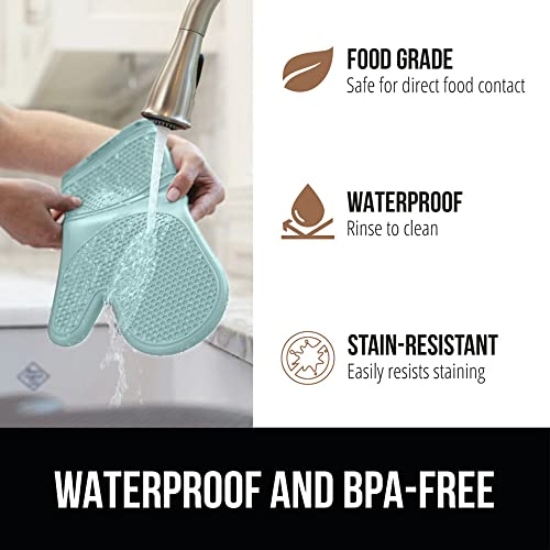 GORILLA GRIP Heat Resistant Durable Silicone Oven Mitts, BPA-Free Protective Grilling Potholders, Soft Cotton Lining, Flexible Waterproof Cooking Mitt Set, Kitchen Home Essentials, 12.5x8.3, Mint - Image 7