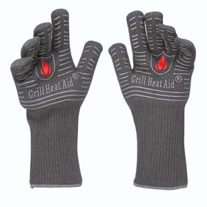 GRILL HEAT AID BBQ Grill Gloves Heat Proof for Grilling – Fireproof 1472°F Heat-Resistant Grill Mitts for Outdoor Barbecue and Smoker, Campfire, Fire Pit, Oven Glove with Fingers for Baking Pizza