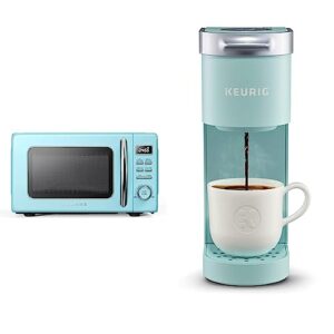 Galanz GLCMKZ07BER07 Retro Countertop Microwave Oven with Auto Cook & Reheat, Defrost, Quick Start Functions, Easy Clean with Glass Turntable, Pull Handle.7 cu ft, Blue & Keurig K-Mini
