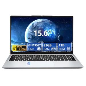 Gaming Laptop Core i7, 15.6 Inch Laptop Computer, Laptops 32GB RAM 1TB SSD, 180 Angle Open,FHD 1920 * 1080 Display,Fingerprint Unlock,Backlit Keyboard,WiFi5 HDMI*1,win 11 pro,computer i7,Business Work