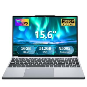 Gaming laptop,15.6 inch Laptop Computer, Laptops Celeron N5095 Processor, 16GB 512GB SSD FHD 1920 * 1080 Display 180 Angle Opening Fingerprint Unlock Backlit Keyboard Mini-HDMI Traditional Computers