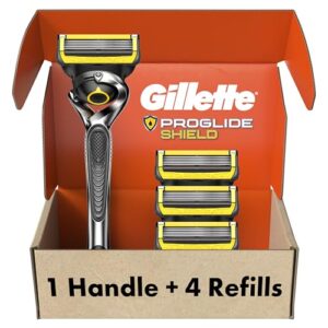 Gillette ProGlide Shield Men’s Razor, 5 Bladed Razor, with Precision Trimmer, Comfortglide Lubrication, Glide and Comfort, Handle + 4 Blade Refills