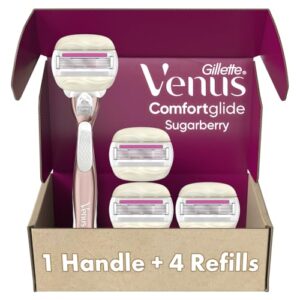 Gillette Venus Comfortglide plus Olay Sugarberry Women’s Razor with Rose Gold Metal Handle + 4 Blade Refills