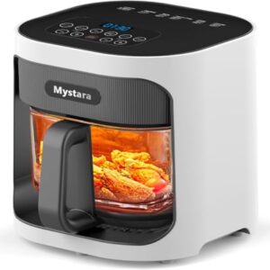 Glass Air Fryer, Digital control panel, 4.5QT Glass Bowl, Hot Air Circulation Technology, Precise Temperature Control, Dishwasher Safe, Transparent and Easy-to-clean Containers(White)