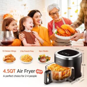 6-IN-1 Glass Air Fryer with 4.5 QT Capacity,Air Fry, Roast, Reheat, Dehydrate, Air Crisp Technology,Nonstick & Dishwasher Safe Basket,97% Less Oil,Features Digital Timer1