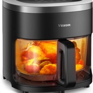 Glass Air Fryer,4.5QT Air Fryer with Viewing Glass Pot, Air Fry, Roast, Reheat, Dehydrate, Air Crisp Technology,Nonstick & Dishwasher Safe Basket,97% Less Oil,Features Digital Timer