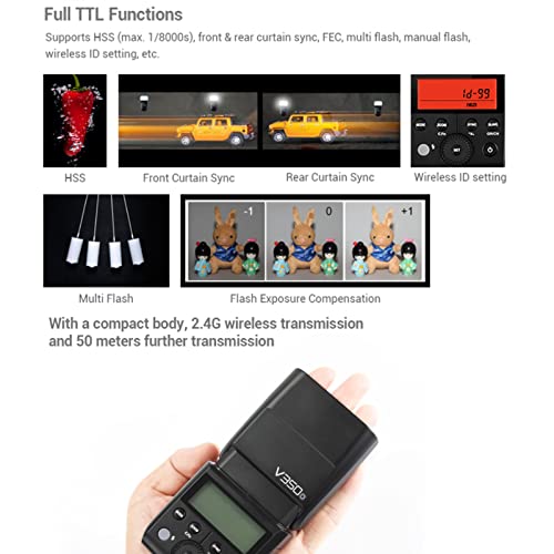 Godox V350O TTL Flash for Olympus Panasonic GN36 1/8000s HSS Camera Flash w/ 2000mAH Battery 500 Times Full Power Flash 0.1s-1.7s Recycle Time for Olympus Panasonic Camera (V350-O) - Image 4