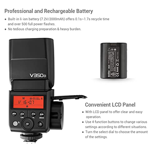 Godox V350O TTL Flash for Olympus Panasonic GN36 1/8000s HSS Camera Flash w/ 2000mAH Battery 500 Times Full Power Flash 0.1s-1.7s Recycle Time for Olympus Panasonic Camera (V350-O) - Image 6
