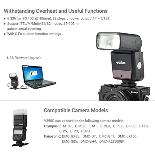Godox V350O TTL Flash for Olympus Panasonic GN36 1/8000s HSS Camera Flash w/ 2000mAH Battery 500 Times Full Power Flash 0.1s-1.7s Recycle Time for Olympus Panasonic Camera (V350-O) - Image 7