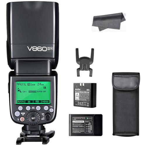 Godox V860II-N TTL Flash 2.4G GN60 1/8000s High-Speed-Sync Speedlite 650 Full Power Flashes Compatible with Nikon D800 D700 D7100 D7000 D5200 D5100 D5000 D300 D300S D3200 D3100 D3000 D200 (V860IIN)