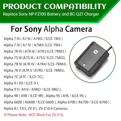 Gonine NP-FZ100 A7III A7IV Dummy Battery and NPFZ100 Continuous Power Supply Adapter Kit, Compatible with Sony Alpha A7III A7SIII A7IV FX3 A6700 A6600 ZV-E1 A7C A1 A7R3 A7R IV, A9 A9R A9S Cameras. - Image 3
