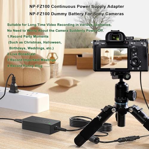 Gonine NP-FZ100 A7III A7IV Dummy Battery and NPFZ100 Continuous Power Supply Adapter Kit, Compatible with Sony Alpha A7III A7SIII A7IV FX3 A6700 A6600 ZV-E1 A7C A1 A7R3 A7R IV, A9 A9R A9S Cameras. - Image 5