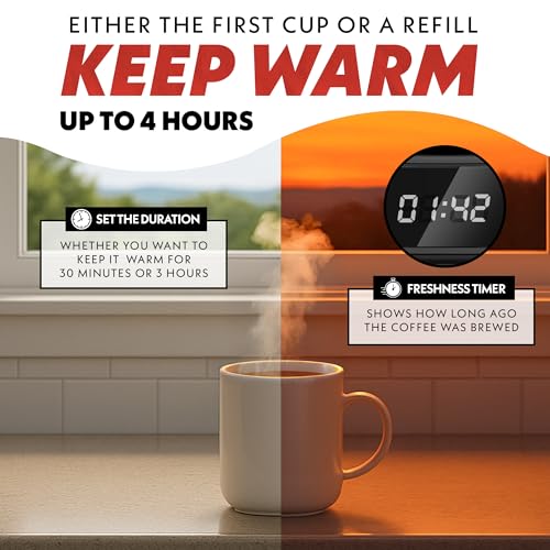 Gourmia GCM3518 5-Cup Programmable Drip Coffee Maker, Brew Later Timer, Adjustable 4-Hr Keep Warm, Pause & Serve, Freshness Timer, 700 W Compact Glass Carafe, EZ-View Water Window - Image 7