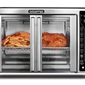 Gourmia Toaster Oven Air Fryer Combo 17 cooking presets 1700W french door digital air fryer oven 24L capacity accessories, convection rack, baking pan tray recipe book GTF7655,Large,Stainless Steel