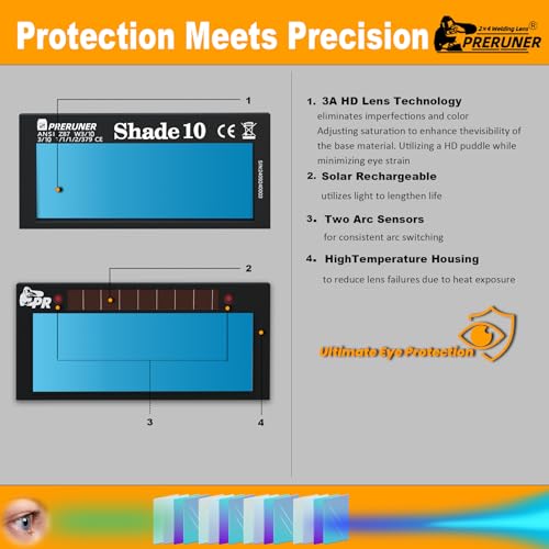 HD Shade 10 2x4 1/4 Auto Darkening Welding Lens, Ture Color Technology 2x4 Welding Lens, Welding Lens Auto Darkening Replacement for a Sugar Scoop Welding Hood or Pancake Welding Hood - Image 7