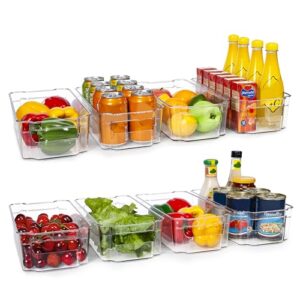HOOJO Refrigerator Organizers and Storage – 8pcs Clear Plastic Bins For Fridge, Freezer, Kitchen Cabinet, Pantry Organization, BPA Free Fridge Organizer, 12.5″ Long, Clear