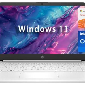 HP 14″ HD Student Business Laptop, Intel Quad-Core N4120, 16GB RAM, 384GB Storage, (128GB eMMC+256GB SD Card), 1 Year Office 365, Slim Design, Webcam, HDMI, Bluetooth, WiFi, Win 11 S, Silver