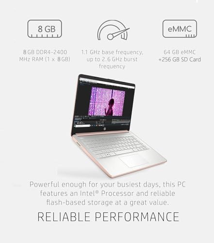 HP 14in Schools and Business Laptop, Intel Quad-Core N4120 CPU, 8GB RAM, 64GB eMMC, 256GB Micro SD, 1-Y Office 365, Webcam, HDMI, WiFi, Win 11 S(Rose Gold), HP 14in - Image 5