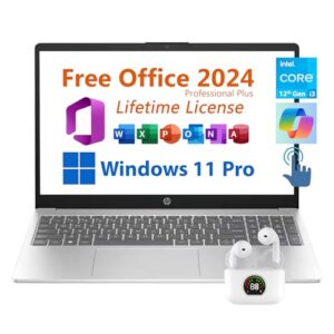 HP 15.6″ Business Laptop, Free Microsoft Office 2024 Lifetime License, Copilot AI Chat, HD Touchscreen Display, Intel 6-Core i3-1215U 4.4 GHz, 16GB RAM, 1TB SSD, Long Battery Life, Windows 11 Pro