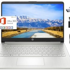 HP 2024 Premium 14″ Micro-edge Portable Laptop Student Business, Intel Quad-Core N4120, 16GB RAM, 384GB (128GB eMMC+ 256GB Card), Webcam, WiFi, Windows 11S + 1 Year Office 365, MarxsolAccessory Silver