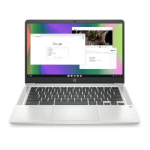 HP Chromebook 14 Laptop, Intel Celeron N4120, 4 GB RAM, 64 GB eMMC, 14″ HD Display, Chrome OS, Thin Design, 4K Graphics, Long Battery Life, Ash Gray Keyboard (14a-na0226nr, 2022, Mineral Silver)