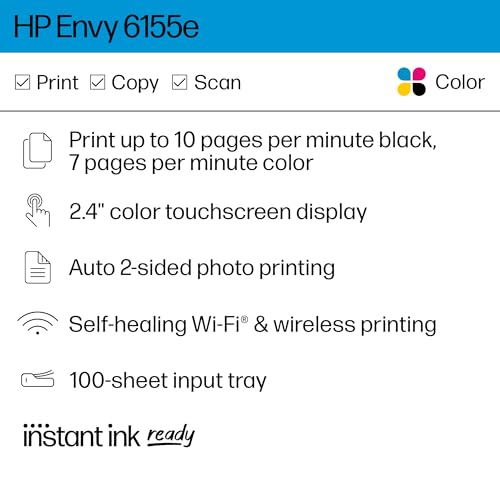 HP Envy 6155e Wireless All-in-One Color Inkjet Printer, Print, scan, Copy, Duplex Printing Best-for-Home, 3 month Instant Ink trial included (714L5A) - Image 3