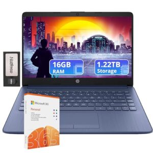 HP Flagship 14″ HD Laptop with 1 Year Office 365 | 16GB RAM | 1.22TB Storage(64GB EMMC & 160GB Docking Station Set & 1TB Cloud Storage) | Intel 4-Core Processor | Webcam | Win 11s | Blue