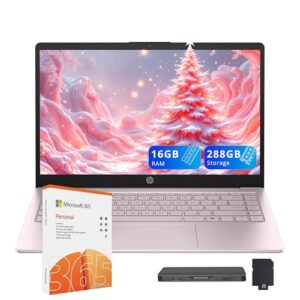 HP Flagship 14″ HD Student&Business Laptop, Intel N150 CPU(Beats i3-1115G4), 16GB RAM, 288GB Storage (128GB UFS + 160GB Docking Set), W/1 Year Office 365&AI-Copilot, Webcam, Bluetooth, Win 11s, Pink