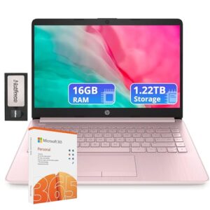 HP Flagship 14″ Laptop with 1 Year Office 365 | 16GB RAM | 1.22TB Storage(64GB eMMC & 160GB Docking Station & 1TB Cloud Storage) | Intel 4-Core Processor| Webcam | Wi-Fi | Windows 11 | Pink