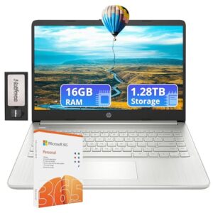 HP Flagship 14″ Laptop with 1 Year Office 365 | 16GB RAM | 1.28TB Storage(128GB EMMC & 160GB Docking Station & 1TB Cloud Storage) | Intel 4-Core Processor | Webcam| Silver | Windows 11