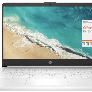 HP New 14″ HD Ultral Light Thin Laptop, Quad-Core Intel Celeron Processor, 16GB RAM, 320GB (64GB eMMC+ 256GB Card), Wi-Fi, Upto 11 Hours, Windows 11 S + 1 Year Office 365+HubxcelAccessory, White