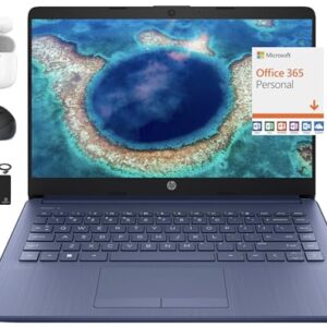 HP New 14″ HD Ultral Light Thin Laptop, Quad-Core Intel Celeron Processor, 16GB RAM, 564GB (64GB eMMC+ 500GB Ext), Wi-Fi, Upto 11 Hours, Windows 11 S + 1 Year Office 365+HubxcelAccessory, Royal Blue