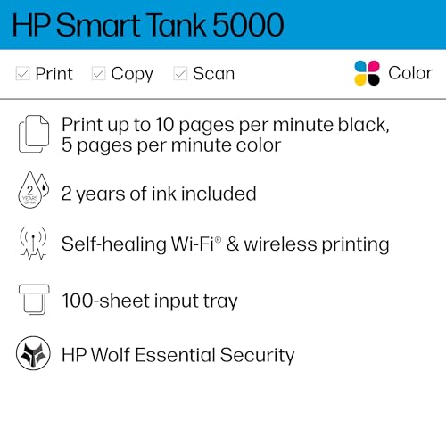 HP Smart-Tank 5000 Wireless All-in-One Ink-Tank Printer with up to 2 years of ink included, mobile print, scan, copy, white, 17.11 x 14.23 x 6.19 - Image 3