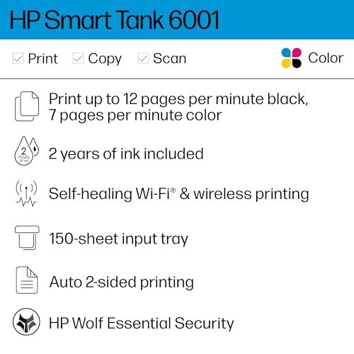 HP Smart -Tank 6001 Wireless Cartridge-Free all in one printer, this ink -tank printer comes with up to 2 years of ink included, with mobile print, scan, copy (2H0B9A) - Image 4