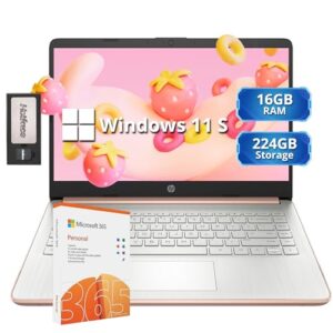 HP Stream 14″ HD Lightweight Laptop, Intel Celeron N4120, 16GB RAM, 224GB Storage(64GB eMMC + 160GB Docking Station), Intel UHD Graphics, HD Webcam, 1 Year Office 365, WiFi, Bluetooth, Win 11s, Gold