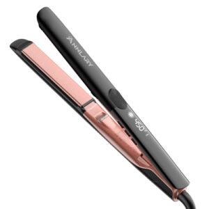 Hair Straightener, 1 Inch Flat Iron Straightener and Curler 2 in 1, Titanium Ceramic Ionic Dual Voltage Straightener with Anti-Iron Silicone for Less Frizz, Shinier & Smoother Hair