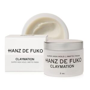 Hanz de Fuko Claymation – Premium Men’s Hair Styling Clay for a Super High Hold, Matte Finish – Clay & Wax Hybrid, Ideal Texture Product for Straight, Wavy and Thick Hair Types – 2 oz, Travel Size