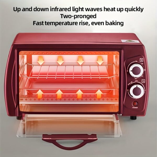 Home Baking Electric Oven 4-Slice Toaster Oven, Even Toast, 4 Cooking Functions Bake, Broil, Toast and Keep Warm, Removable Crumb Tray, Timer (Red) - Image 6